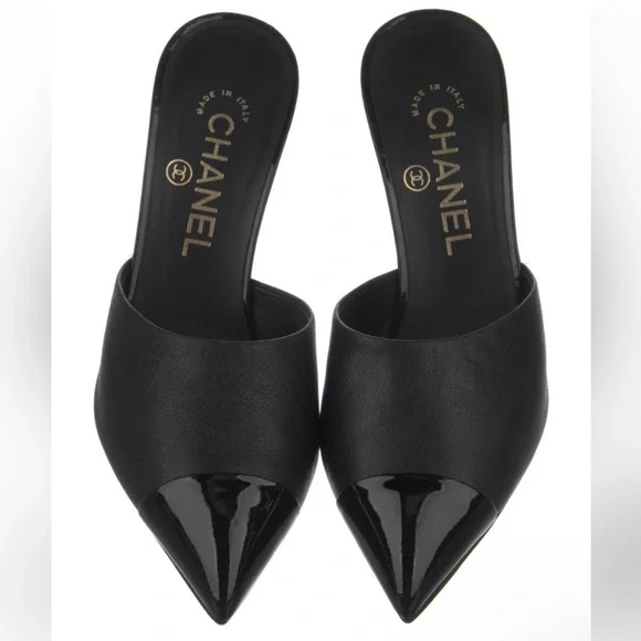 Chanel Black Mules with pearl bnib sz 36